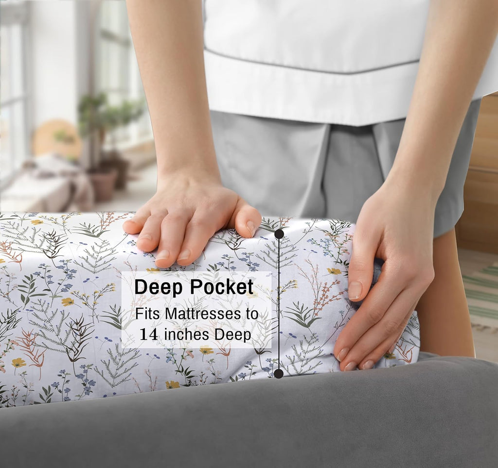 Ruvanti 100% Cotton Percale Sheets California King Size – Crisp Cooling Bed Sheets for Hot Sleepers, Deep Pocket 14”, Soft Breathable & Dur…