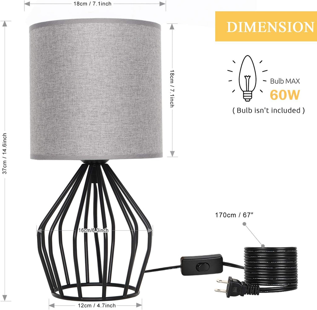 HAITRAL Farmhouse Table Lamp - Small Nightstand Lamp for Bedroom, Black Metal Cage Table Lamp for Living Room, Dorm, Office with Hollowed…