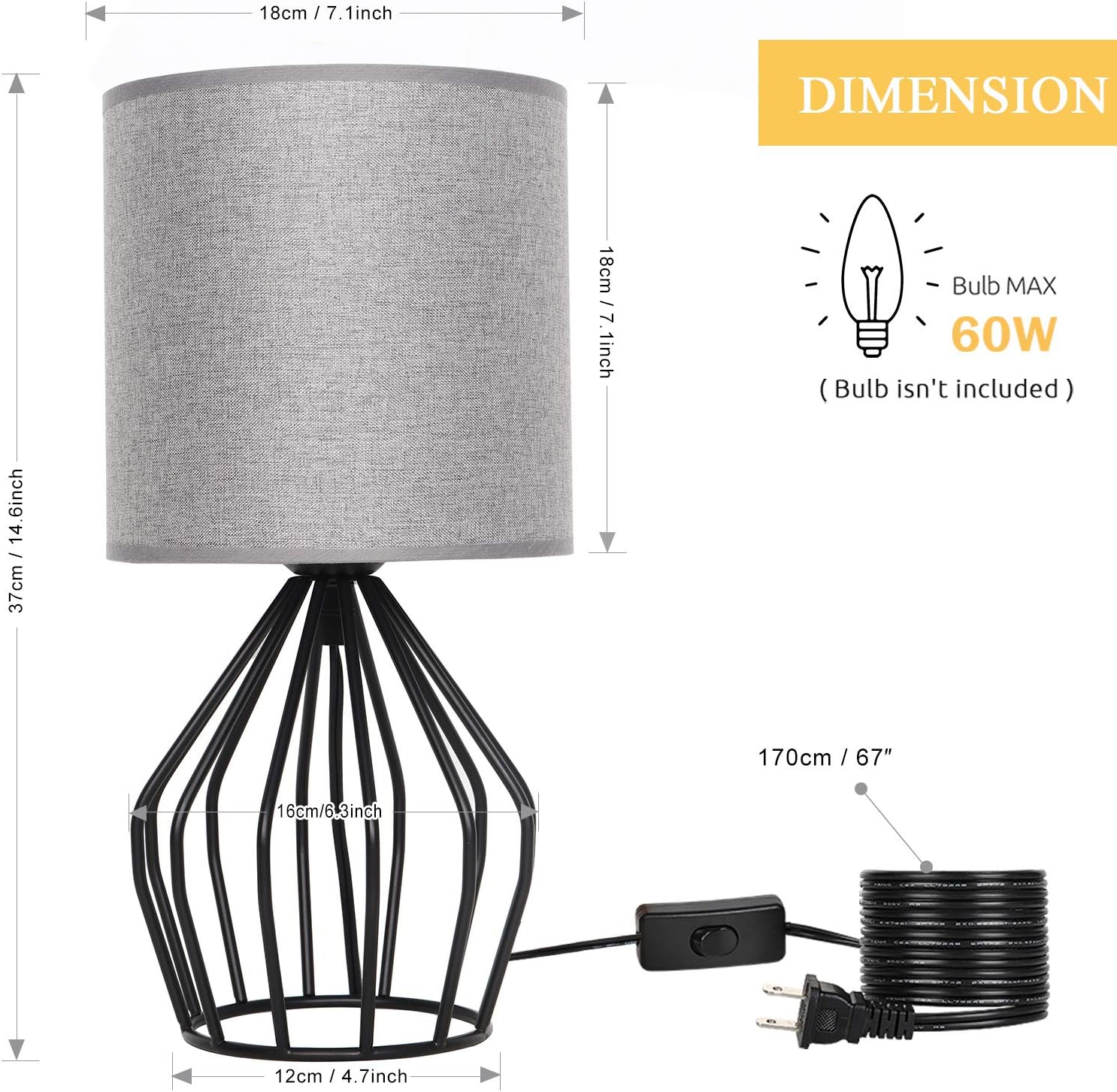 HAITRAL Farmhouse Table Lamp - Small Nightstand Lamp for Bedroom, Black Metal Cage Table Lamp for Living Room, Dorm, Office with Hollowed…