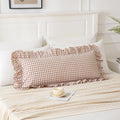 Qilunn 14x36 inches Taupe Plaid Ruffle Gingham Lumbar Throw Pillow Cover, Pure Cotton Decor Pillowcase French Country Vintage Fall Pillow C…