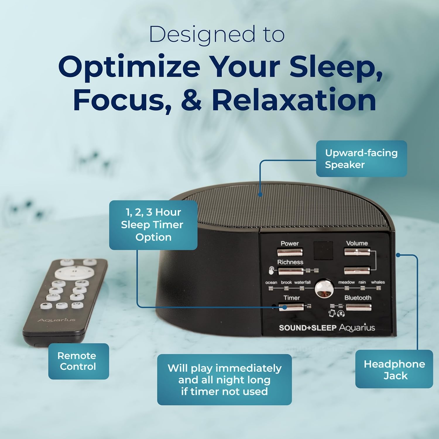 AdaptiveSoundTechnologies Adaptive Sound Technologies Sound + Sleep Aquarius - White Noise Machine for Focus Support - Convenient Sleep Tim…