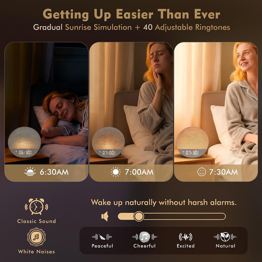 Tap-to-Snooze Sunrise Alarm Clock with Sound Machine, 36 Sounds White Noise Machine for Sleeping Adults, Gradual Sunrise Clock with…