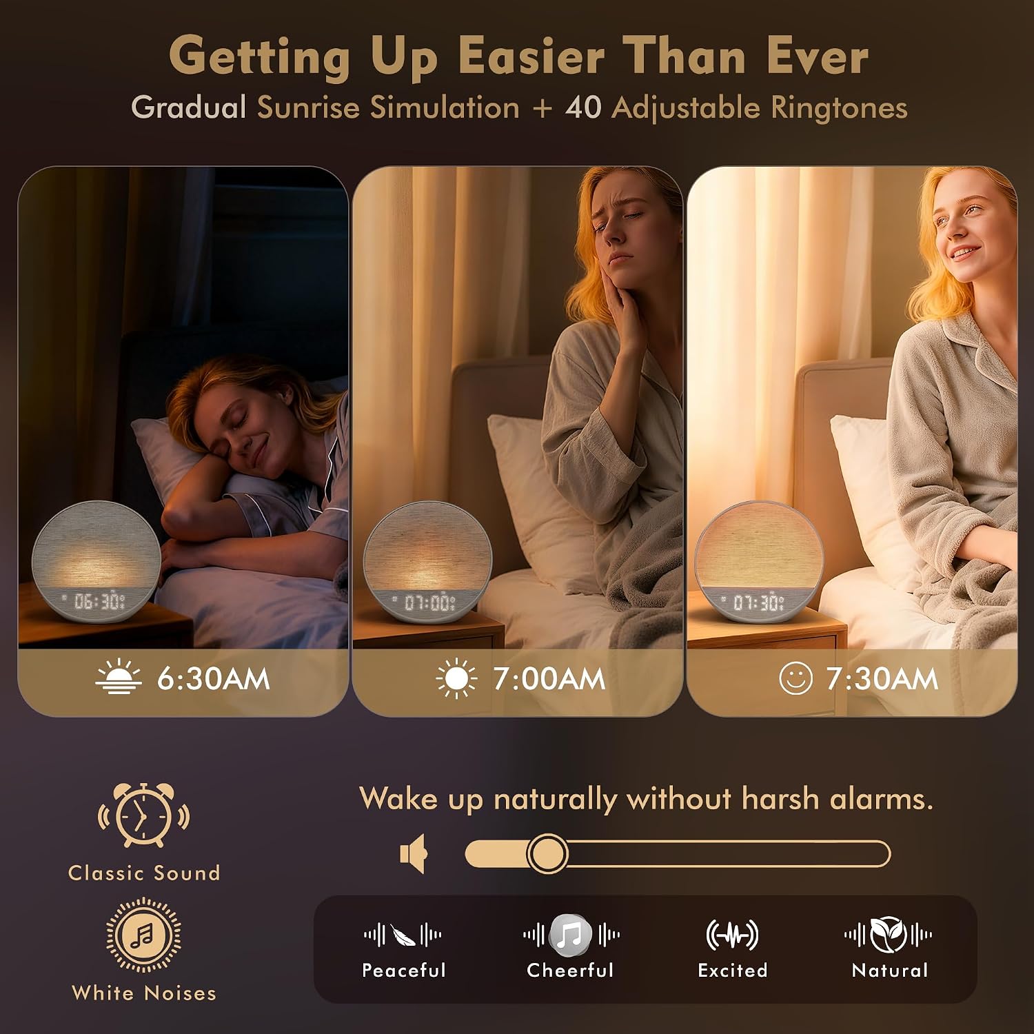 Tap-to-Snooze Sunrise Alarm Clock with Sound Machine, 36 Sounds White Noise Machine for Sleeping Adults, Gradual Sunrise Clock with…