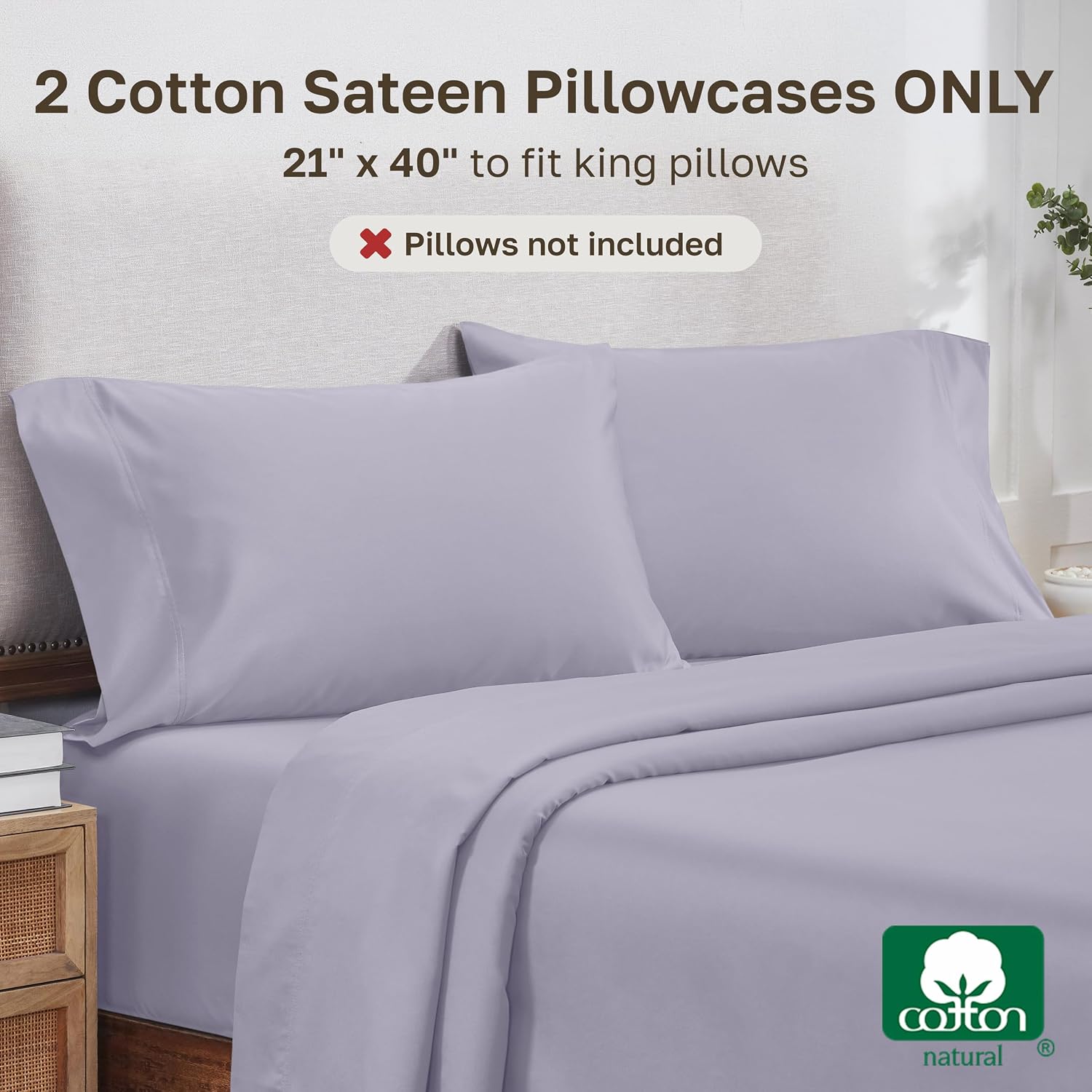CaliforniaDesignDen California Design Den 100% Cotton King Size Pillowcases Set of 2, 800 Thread Count, Soft Pillow Covers Sateen, Fits Kin…