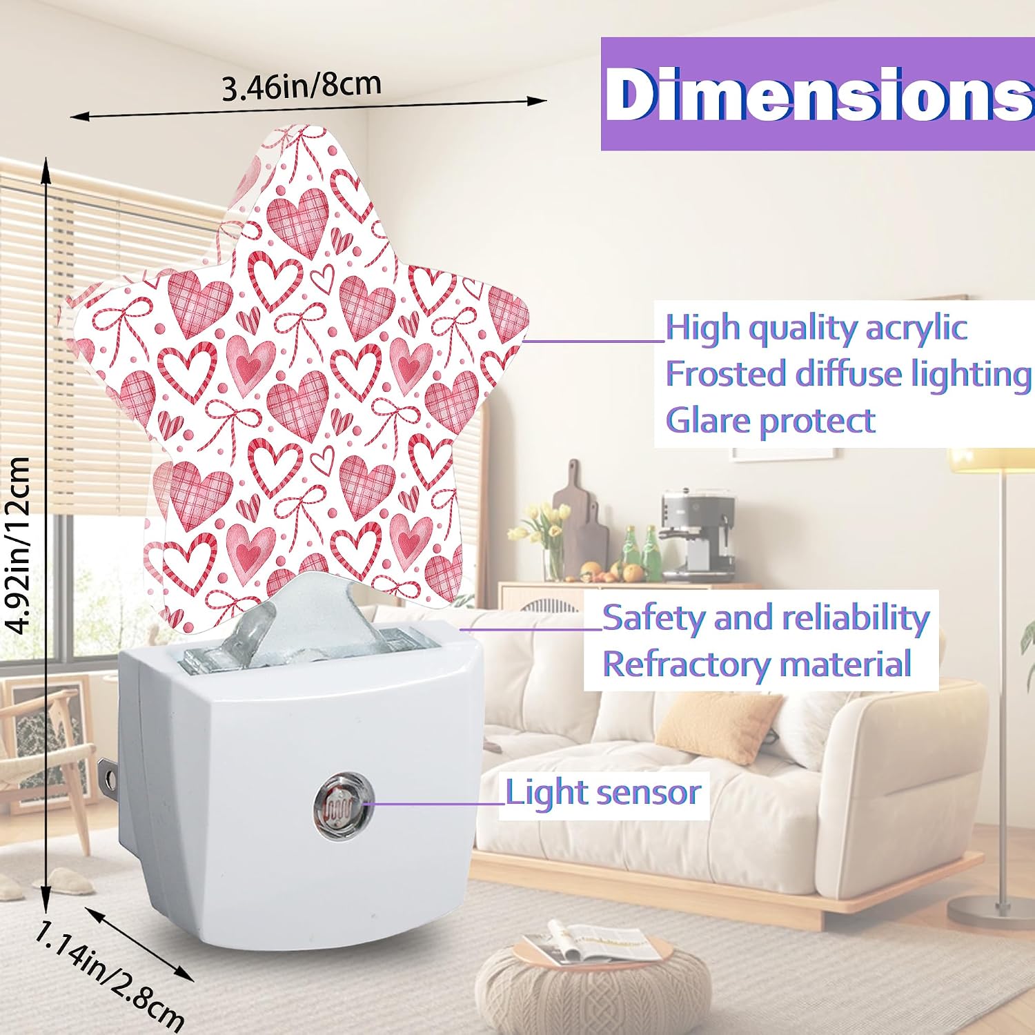 Pink Heart Night Lights Plug Into Wall Decorative, Girls Bow Sleep Friendly Lamp, Energy Efficient Dusk-to-Dawn Sensor Nightlights for Kid…