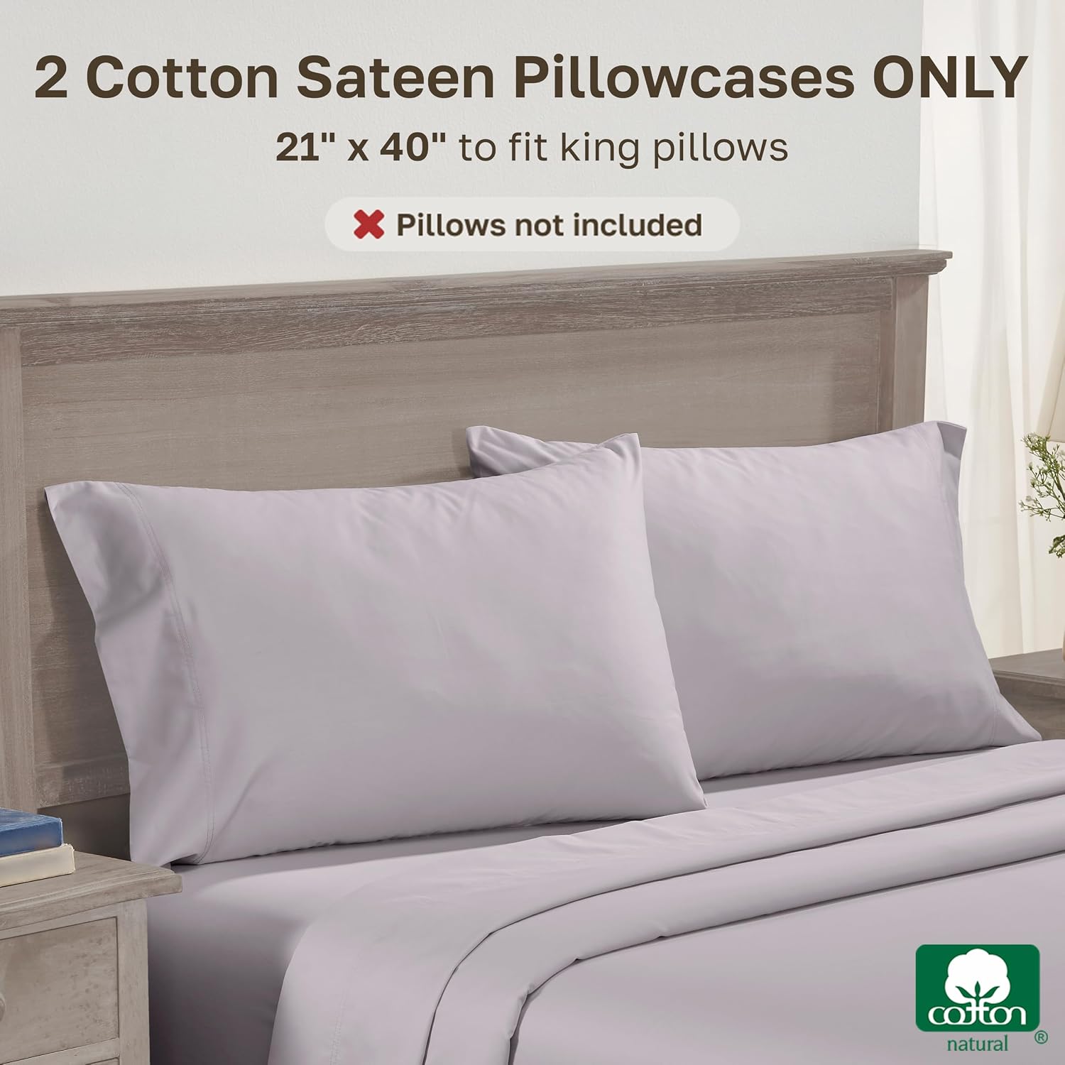 CaliforniaDesignDen Luxuriously Soft 600 Thread Count, 100% Cotton Set of 2 Cases, Crisp King Size Pillow Covers Set of 2, Fits King Pillow…