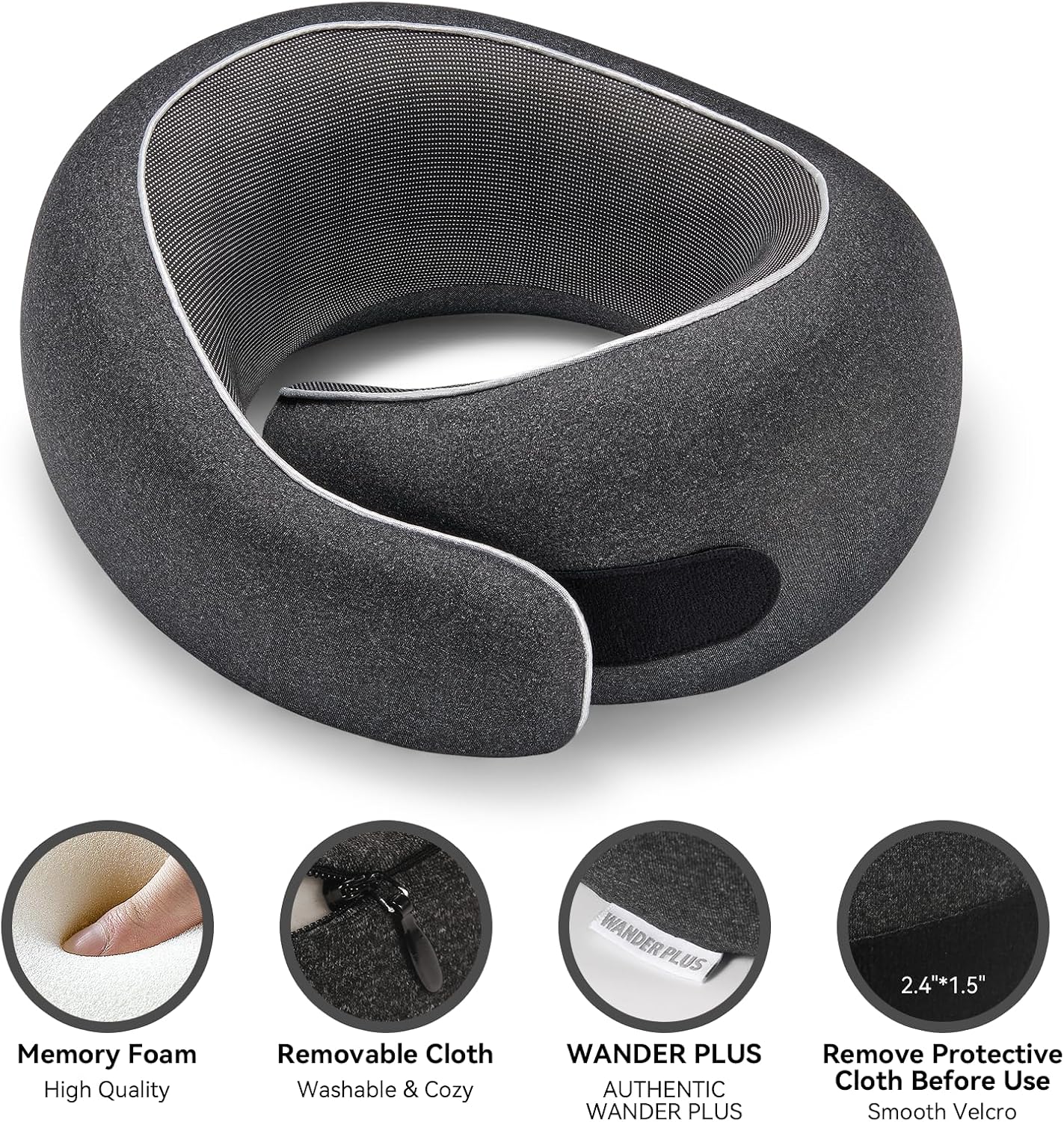 WANDER PLUS® Travel Pillow, 100% Pure Memory Foam Travel Neck Pillow Airplane Neck Support Ergonomic Design Best for Sleeping Plane Car…