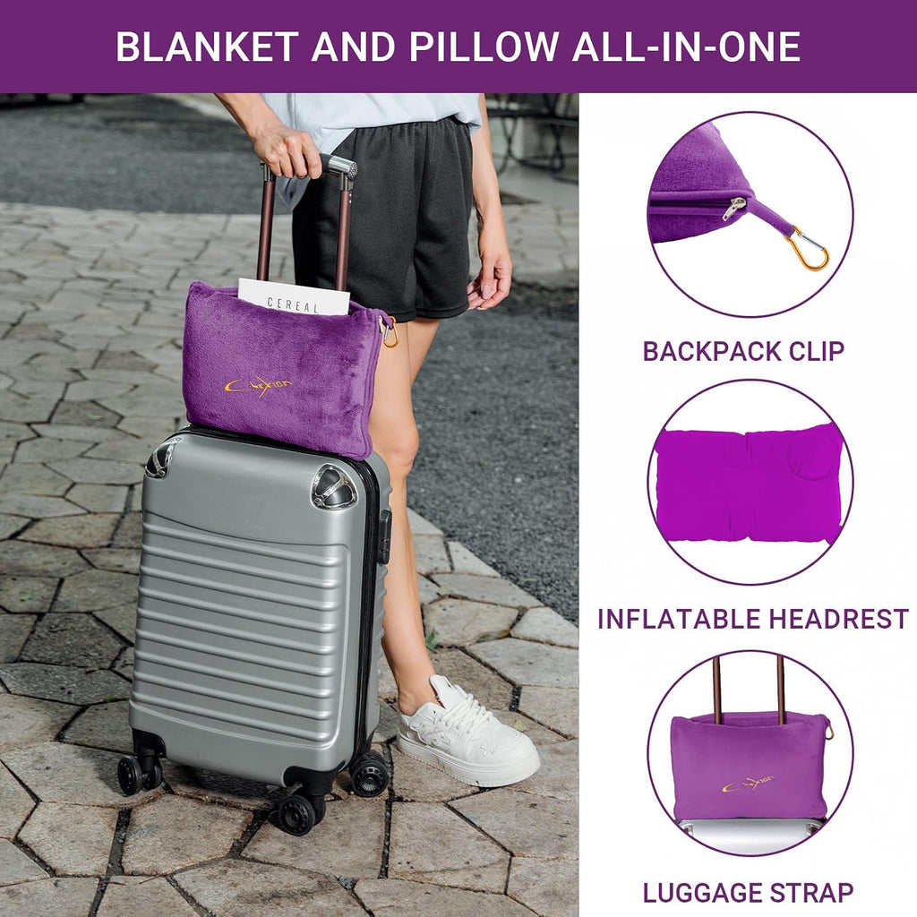 Travel Blanket & Pillow Set, 300 GSM Soft Fleece, 60x43 Inches, 3-in-1 Airplane Blanket, Travel Pillow and Blanket Set, Travel Blanket…