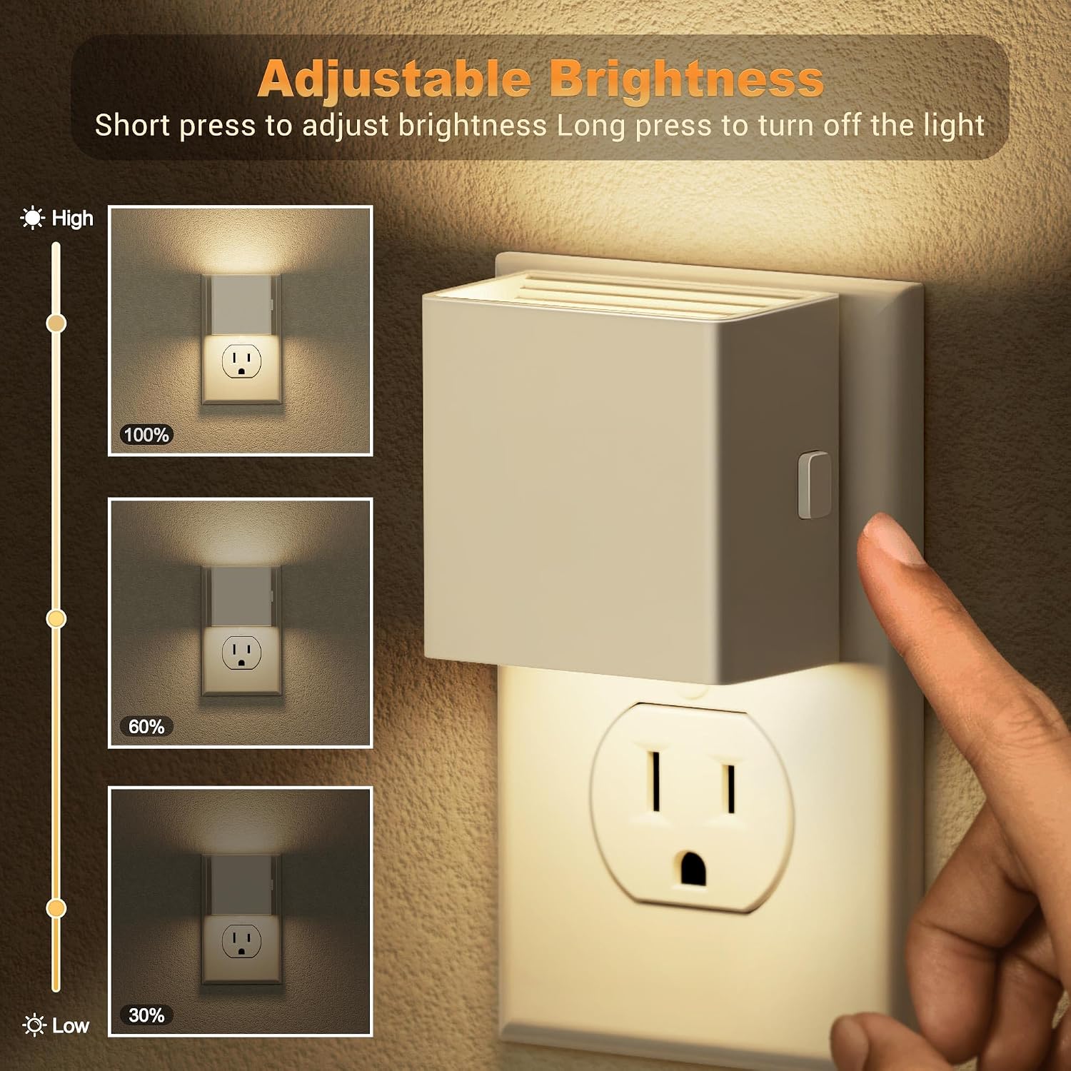 JandCase Night Light, Automatic Night Lights Plug into Wall, Dusk to Dawn,2 Pack Soft White 3000K Brightness Adjustable Nightlight for Kids B…