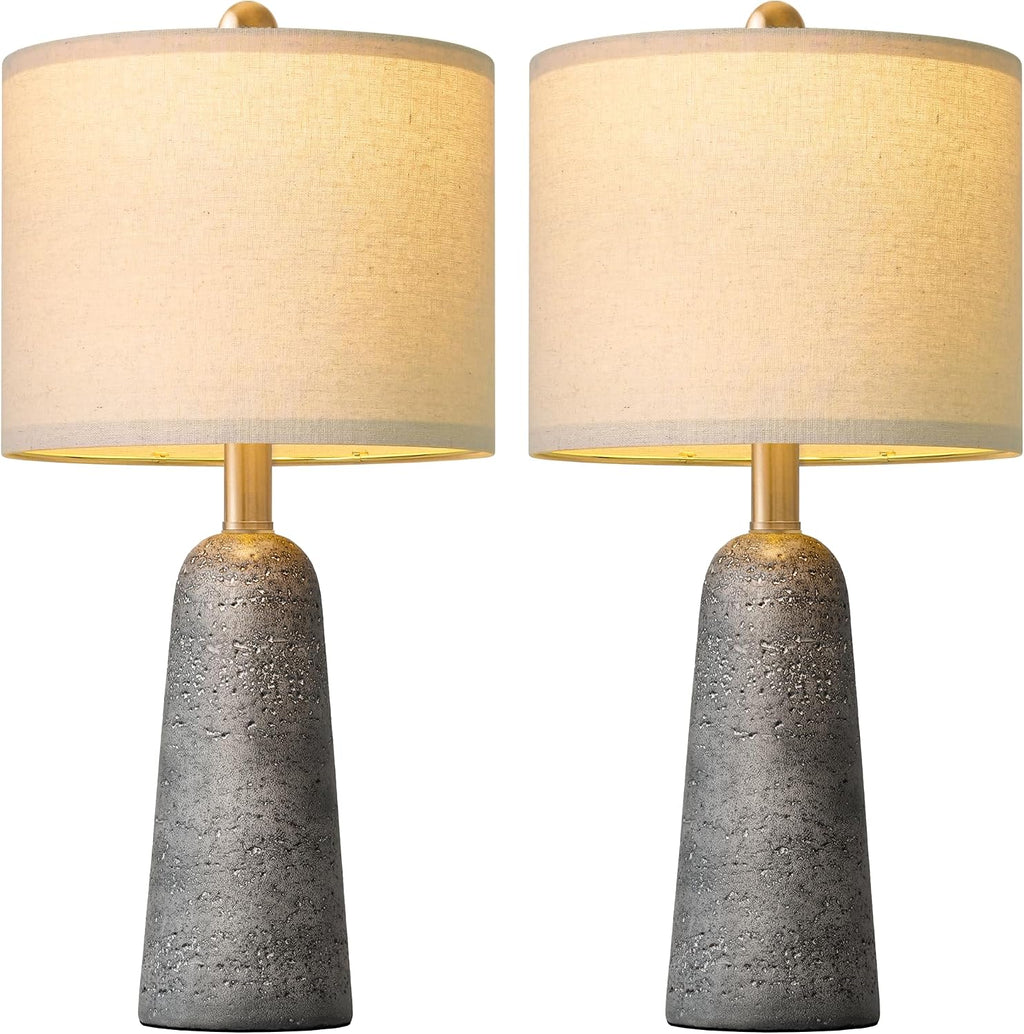 BOBOMOMO 21" Modern Table Lamps Set of 2, Gray Resin Lamp with Stone Look, Small Bedside Lamps for Bedroom, Contemporary Nightstand Lamps…