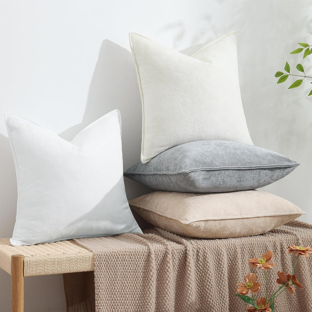 decorUhome Summer Couch Euro Sham Throw Pillow Covers 22x22 Set of 2, Decorative Soft Velvet Modern Cozy Chenille Pillow Cases with Elegant…