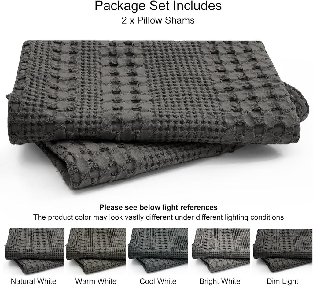 Phf 100% Cotton Waffle Pillow Shams King Size, 2 Pack 20" x 36" Soft Skin-Friendly Pillowcases, No Filling, Aesthetic Woven and Breathable…
