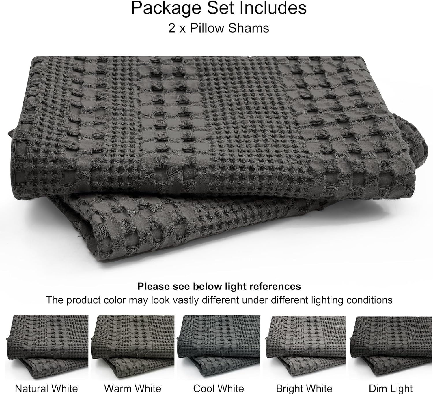 Phf 100% Cotton Waffle Pillow Shams King Size, 2 Pack 20" x 36" Soft Skin-Friendly Pillowcases, No Filling, Aesthetic Woven and Breathable…