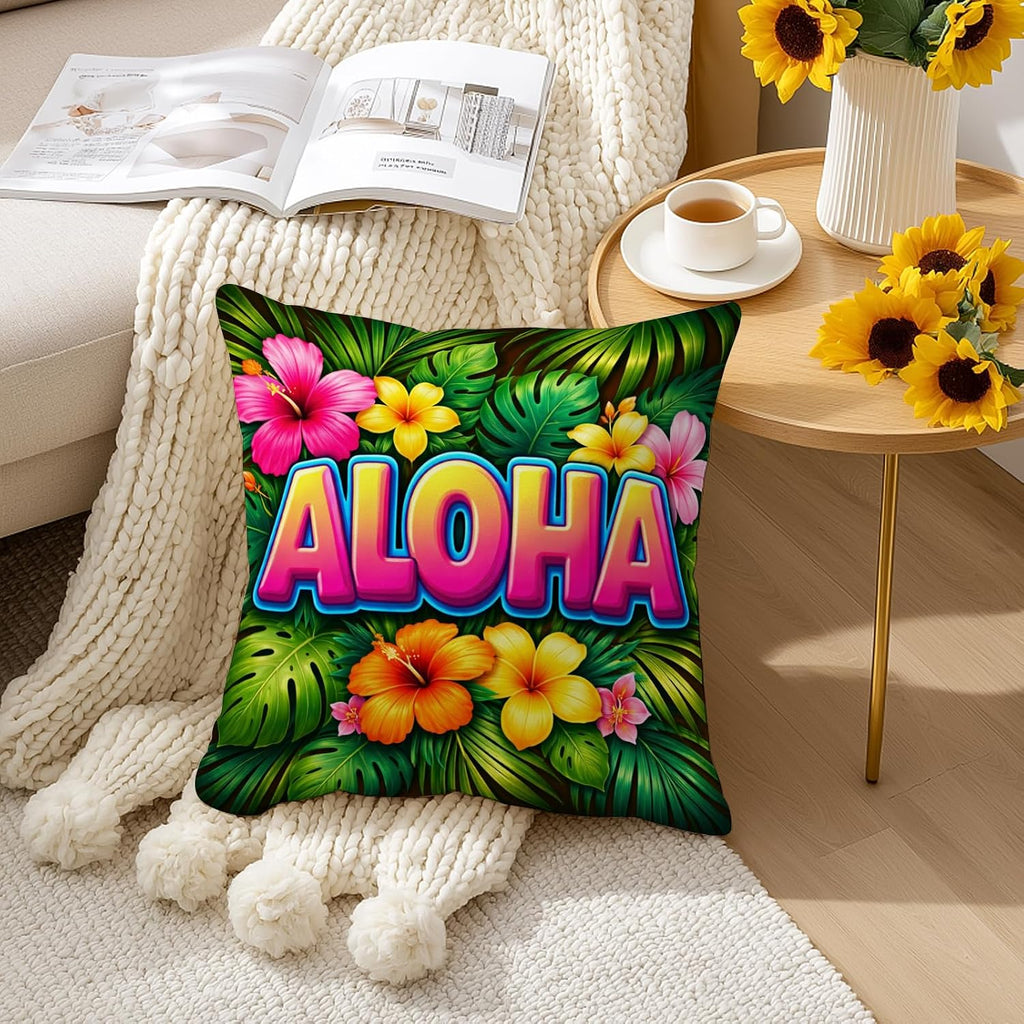 BlissYard Aloha Tropical Throw Pillow Covers 18x18 Set of 2 Decorative Pillow Covers Hawaiian Summer Floral Pillow Covers for Couch Sofa…