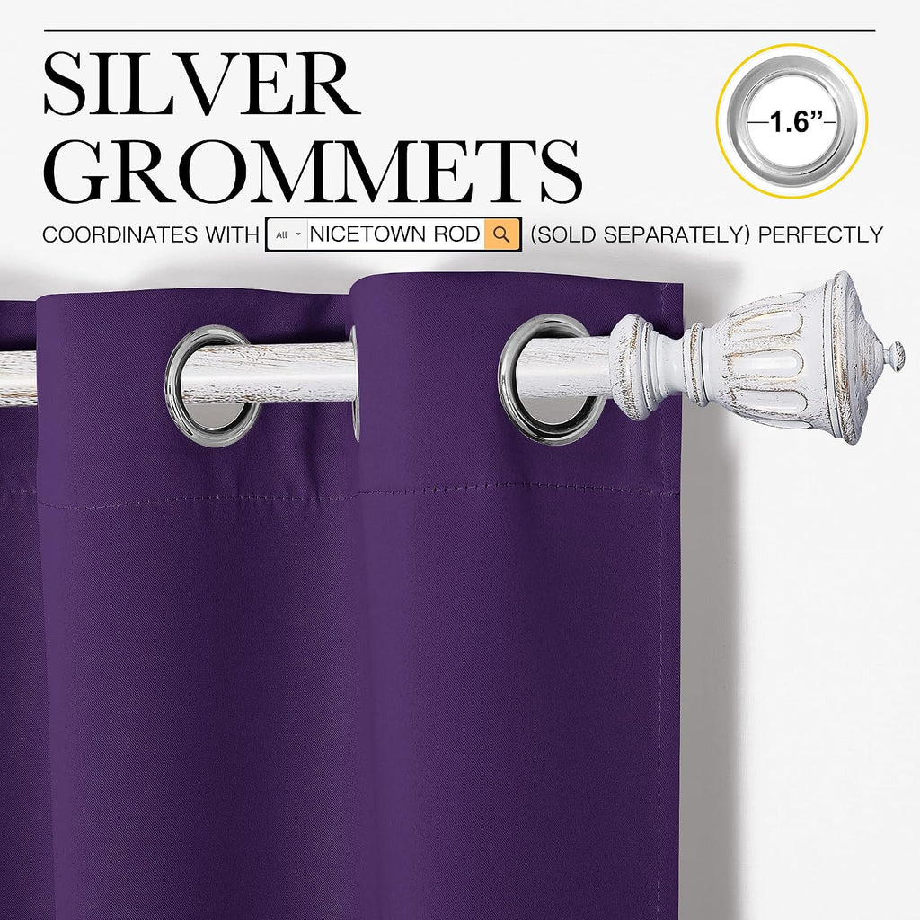 Nicetown Purple Blackout Curtains 90 inches Long, Niose Reducing and Thermal Insulated Room Darkening Curtains for Girls Bedroom Living Roo…