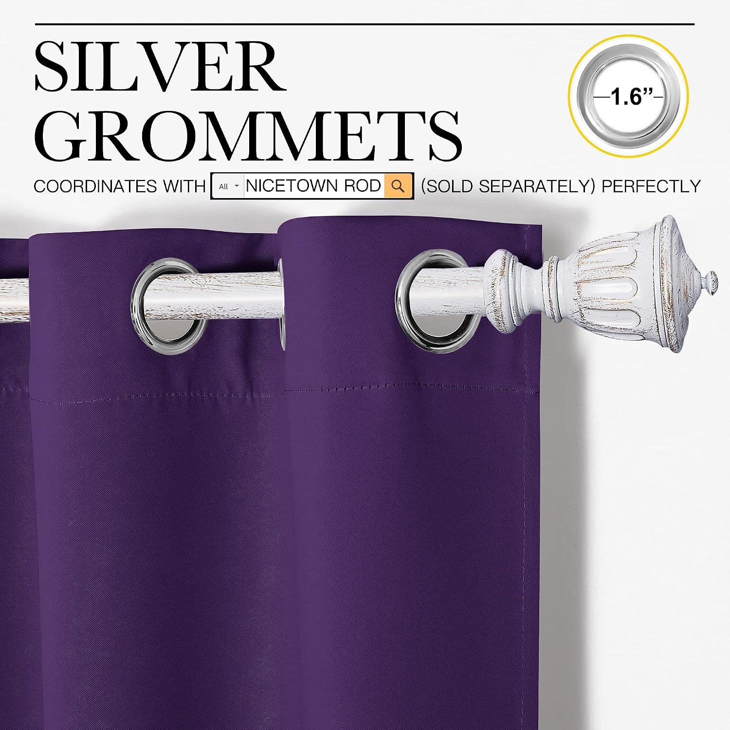Nicetown Purple Blackout Curtains 90 inches Long, Niose Reducing and Thermal Insulated Room Darkening Curtains for Girls Bedroom Living Roo…