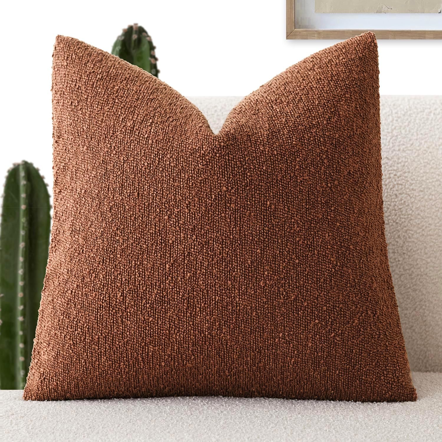 Foindtower Decorative Textured Boucle Throw Pillow Covers Accent Solid Pillow Cases Neutral Soft Cozy Couch Cushion Case for Chair Sofa…