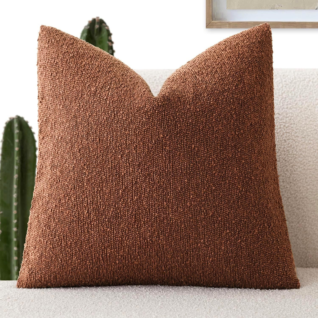Foindtower Decorative Textured Boucle Throw Pillow Covers Accent Solid Pillow Cases Neutral Soft Cozy Couch Cushion Case for Chair Sofa…