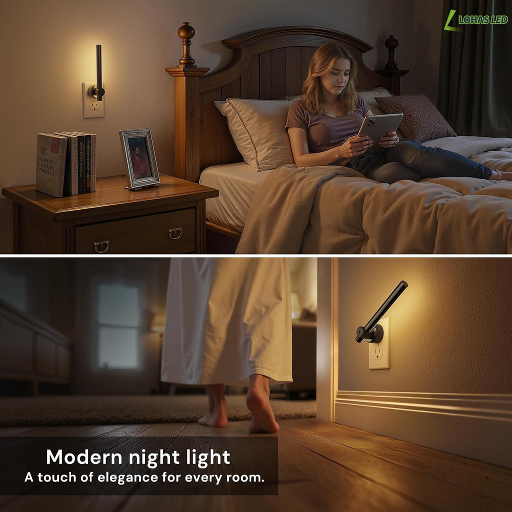 L LOHAS LED Night Light Plug in, 2Pack Dimmable Night Lights Plug into Wall, 330°Rotating Nightlight with Dusk to Dawn Sensor, Soft…