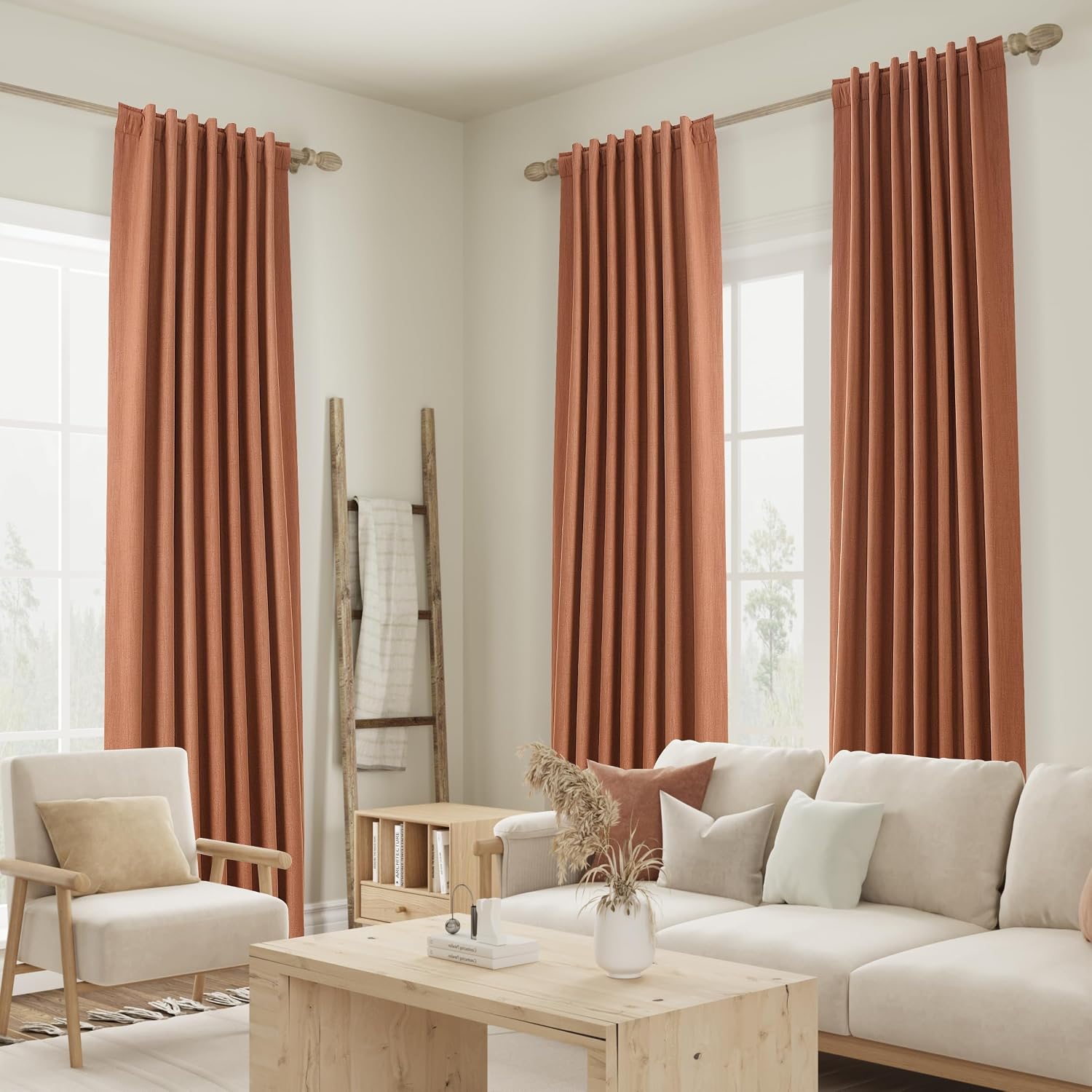 Guken Terracotta 100% Blackout Curtains 90 Inch Length 2 Panels Set Fall Curtains for Living Room Bedroom Back Tab Thermal Insulated Black…