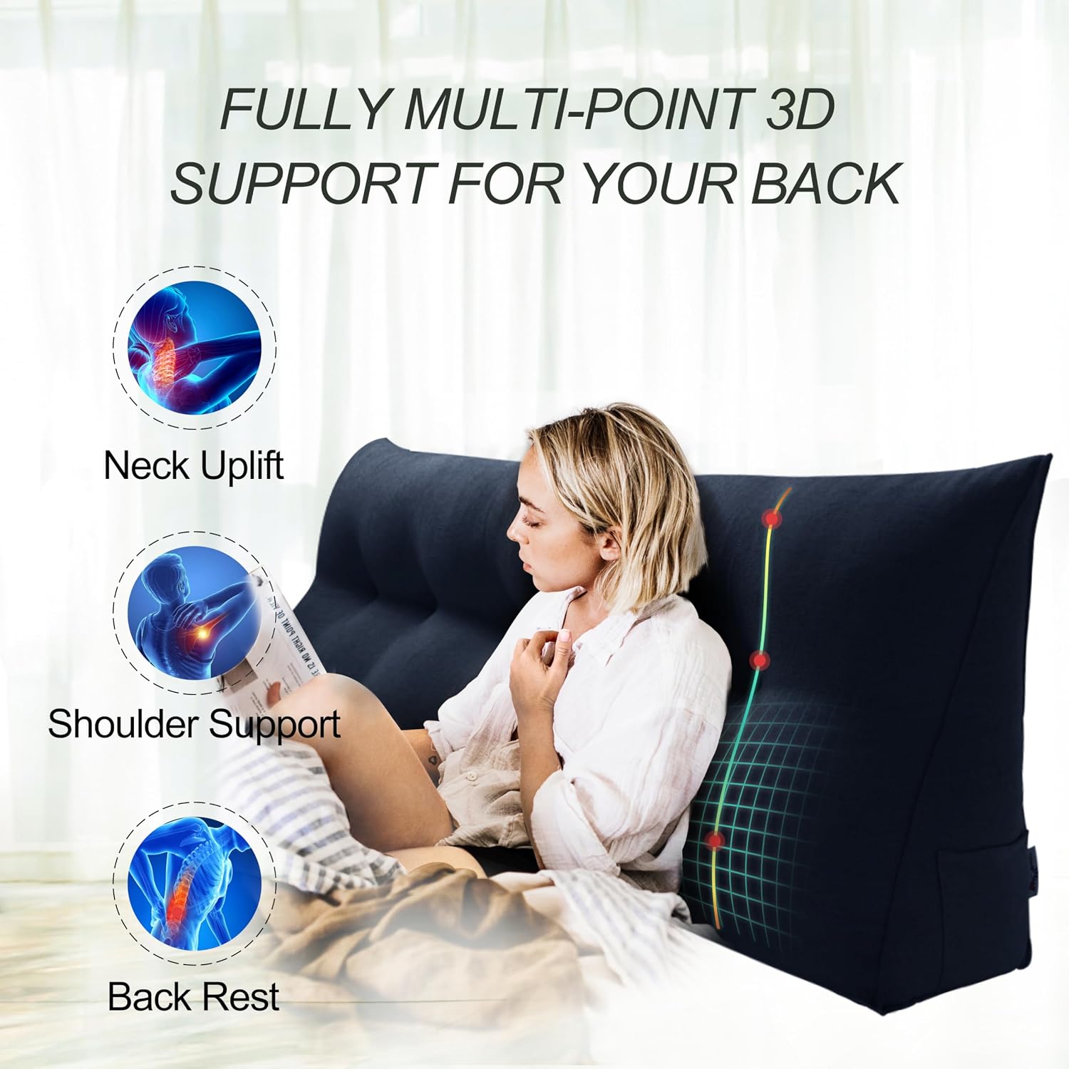 WOWMAX 80% Cotton & 20% Linen Blend Headboard Pillow – Queen Size Reading Wedge Backrest for Bed, Handmade Firm Support Bolster Cushion…