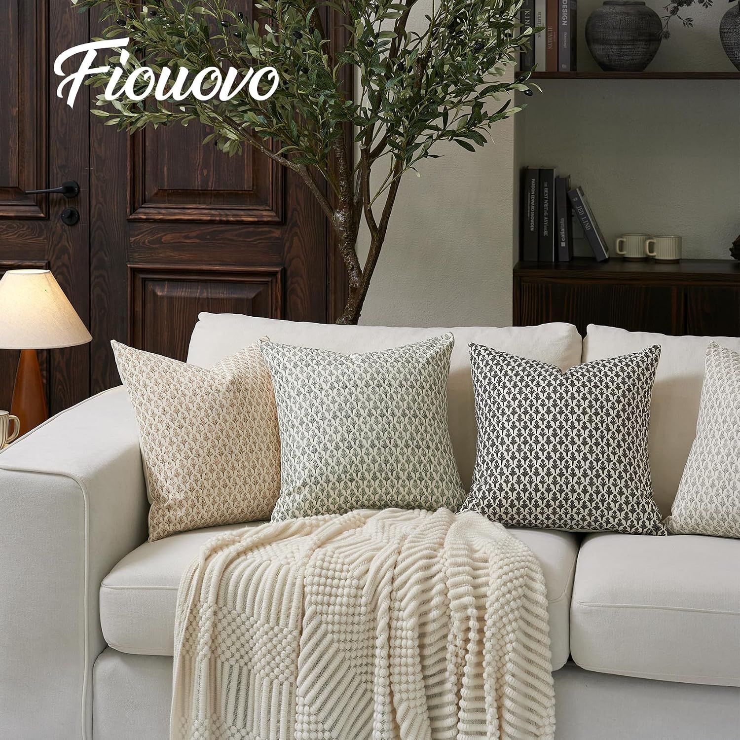 Fiouovohome FIOUOVO Floral Pillow Covers 20x20 Pillow Cover Block Print Couch Pillows for Living Room Decorative Neutral Accent Throw Pillo…