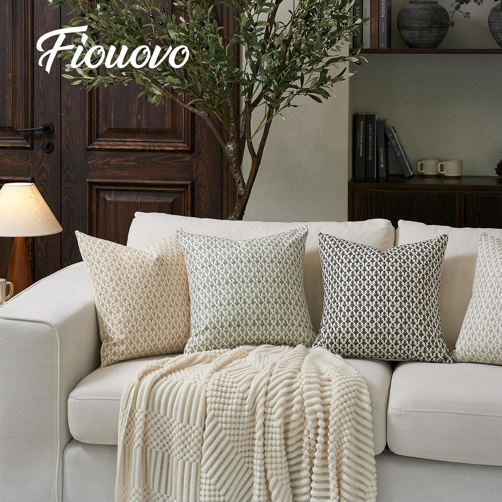Fiouovohome FIOUOVO Floral Pillow Covers 20x20 Pillow Cover Block Print Couch Pillows for Living Room Decorative Neutral Accent Throw Pillo…