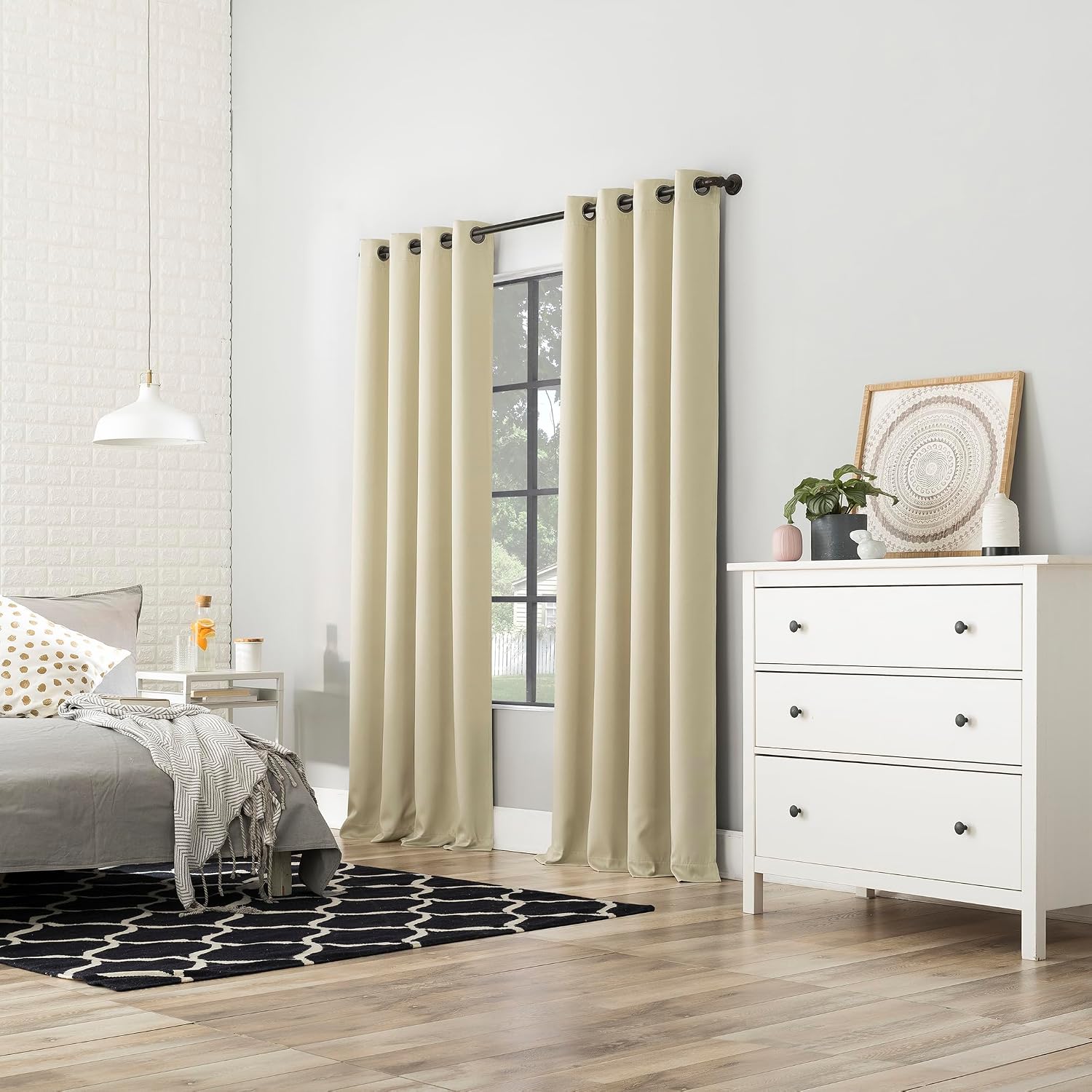 Sun Zero Nordic 2-Pack Theater Grade Noise Reducing Extreme 100% Blackout Grommet Curtain Panel Pair, 52" x 96, Cream Off-White