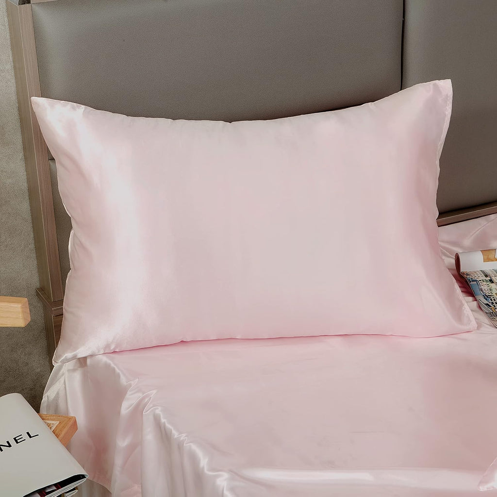HommxJF Blush Pink Satin Pillowcase Queen Size Set of 2 for Hair and Skin, Blush Pink Silk Pillowcase Breathable Pillowcase with Envelope C…
