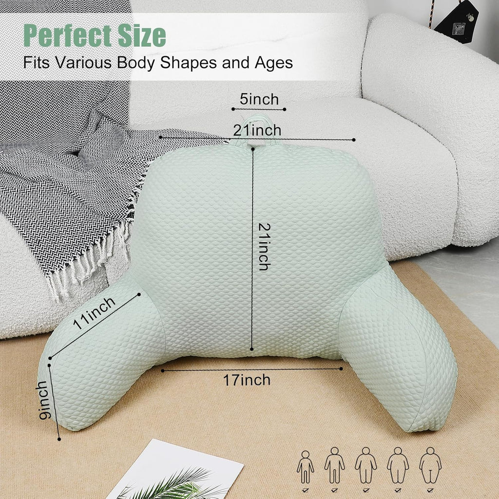 Reading Pillow, Ice Silk Bean Back Support Pillow for Bed Sitting Up, Large Bed Rest Pillow with Arms for Adults, Back Support for Couch…