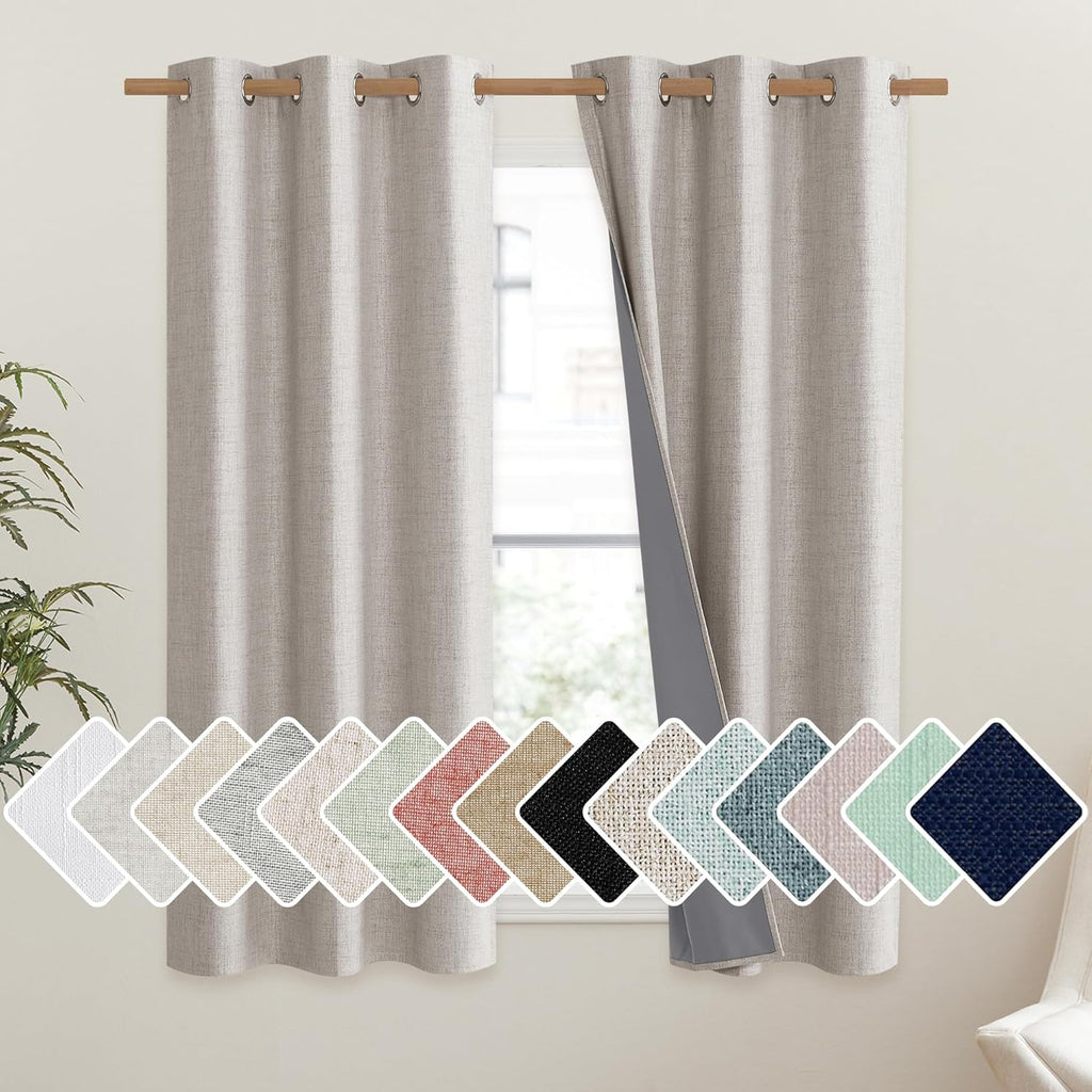 NICETOWN Brich Vintage Open Linen Weave Flax Thermal Curtains, 100% Blackout Curtains 54" Long for Dining Room, Soundproof Window…