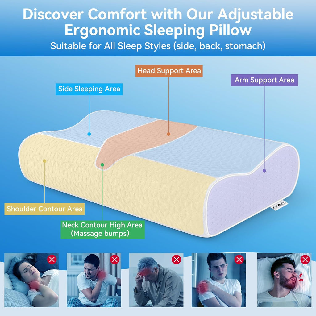 zibroges Cervical Neck Pillow King Size - Cooling Adjustable Sandwich Dynamic Memory Foam Pillows for Sleeping, Contour Pillow Ergonomic Or…