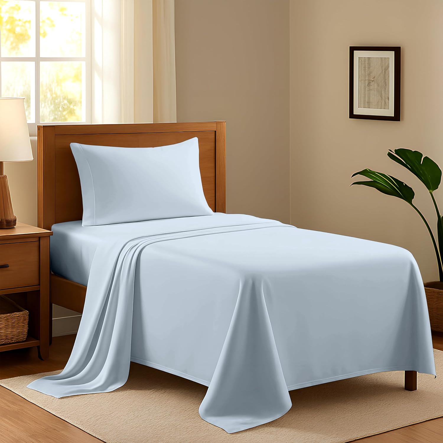 AshtonSheets 100% Egyptian Cotton Twin XL Bed Sheets Set - Luxury 600 Series Refined Collection Sheet for Twin XL Size Bed (3 PC, Light Blu…