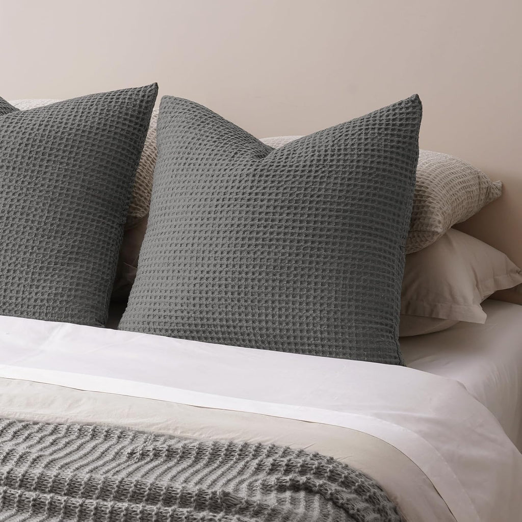 Phf Ultra Soft Waffle Weave Euro Shams Pillow Covers, No Filling, 2 Pack 26" x 26" Bed Cushion Covers, Breathable & Skin-Friendly Bed Pillo…