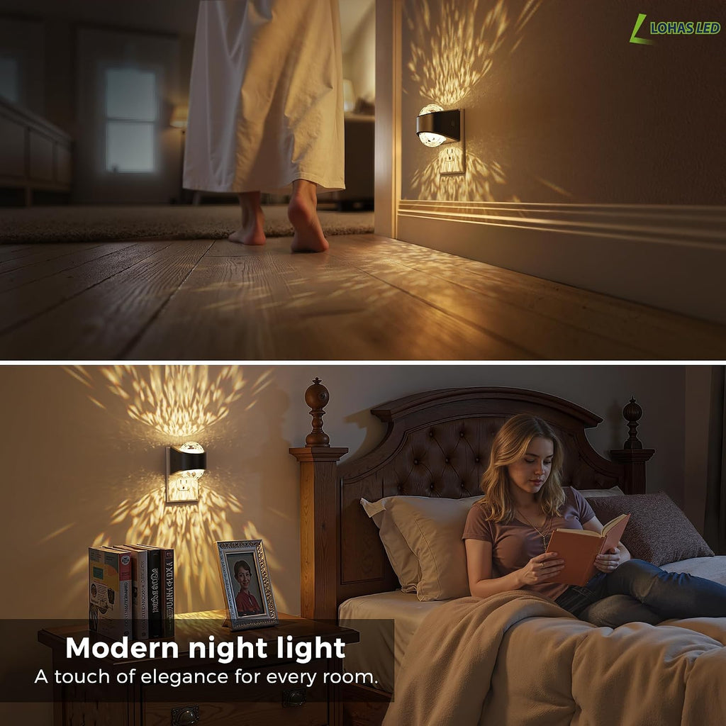 L LOHAS LED Night Lights Plug into Wall 2 Pack, Night Light for Kids with Dusk to Dawn Sensor,3000K Soft White Projector Light for Kids…
