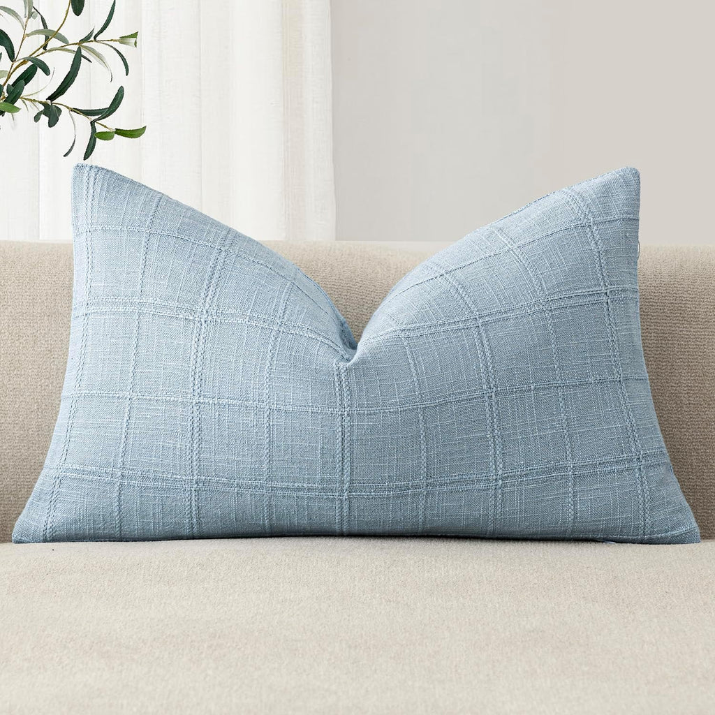 Foindtower Set of 1 Decorative Linen Check Throw Pillow Cover Neutral Farmhouse Lumbar Cushion Cover Modern Boho Accent Home Decor for…