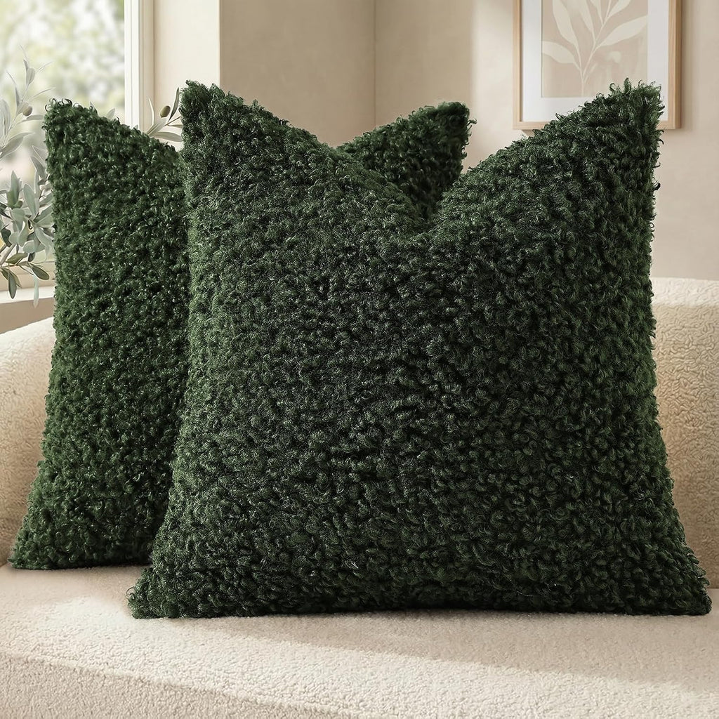 decorUhome Pack of 2 Throw Pillow Covers 22x22 Inch, Faux Fur Decorative Sherpa Pillow Covers Fuzzy Accent Soft Sheepskin Fleece Pillow Cas…