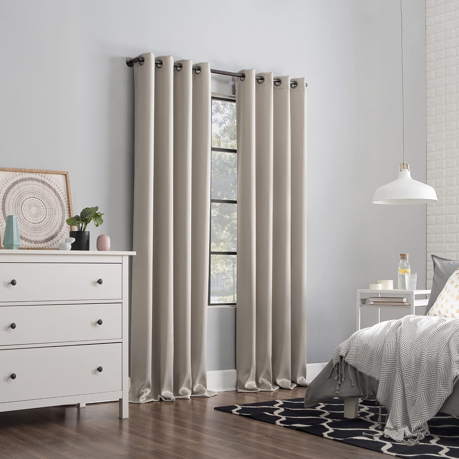 Sun Zero Nordic 2-Pack Theater Grade Noise Reducing Extreme 100% Blackout Grommet Curtain Panel Pair, 52" x 54, Stone Beige