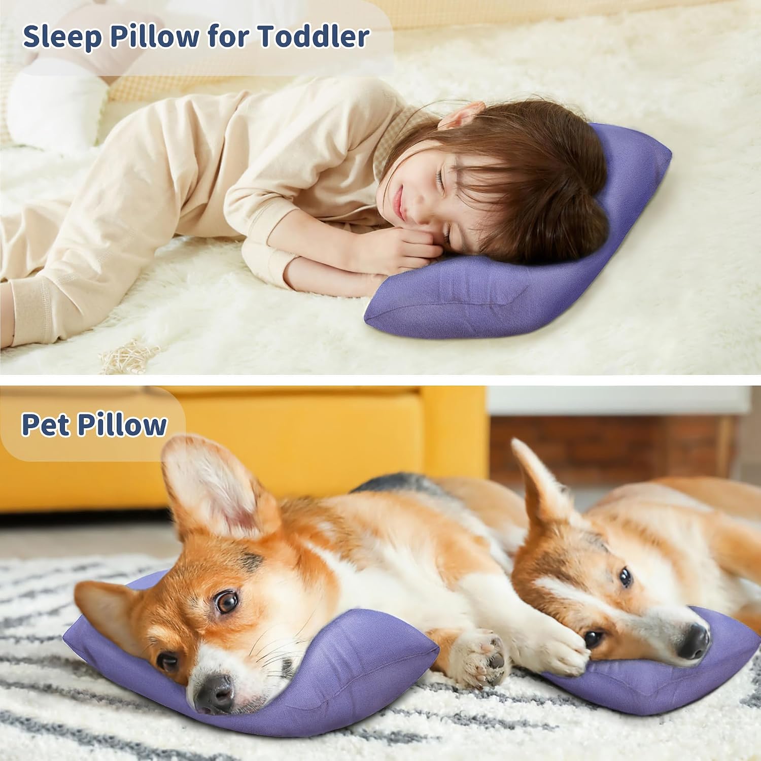 Pro Goleem Small Pillow 11"x7"x2.5" for Camping and Traveling with Name Tag Mini Tiny Pillow for Toddler Sleeping and Chair Car Air Nap…