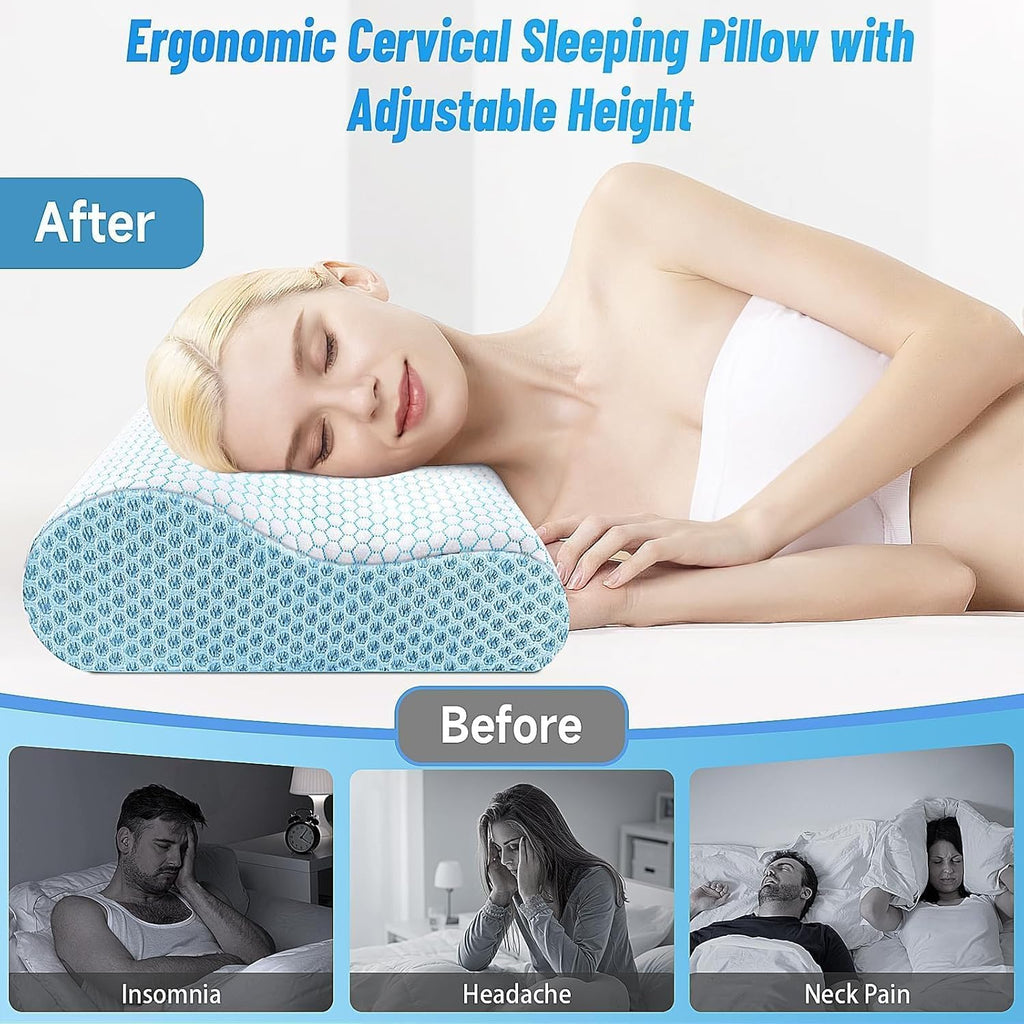 CloudBliss Memory Foam Pillow, Ergonomic Neck Contour Cervical Pillow for Back and Shoulder Pain, Orthopedic Pillow for Neck, for Sleeping…