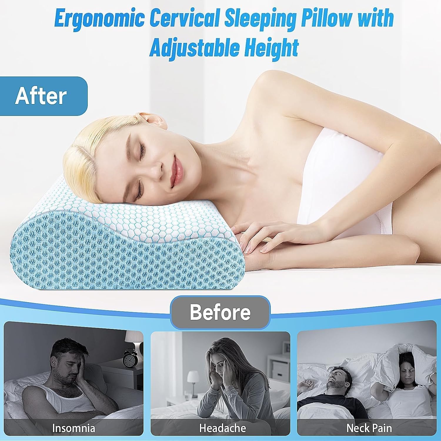 CloudBliss Memory Foam Pillow, Ergonomic Neck Contour Cervical Pillow for Back and Shoulder Pain, Orthopedic Pillow for Neck, for Sleeping…