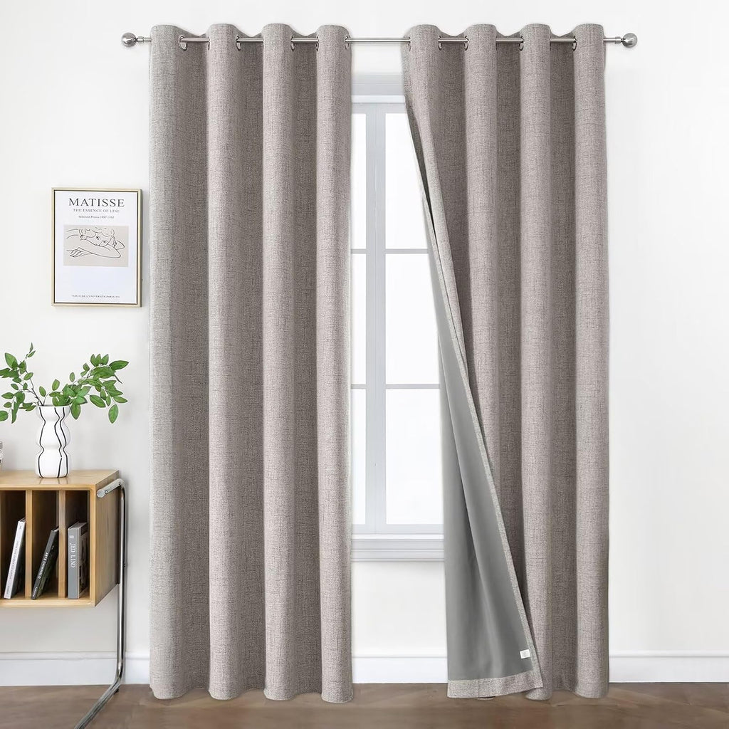 Joydeco Greyish White Blackout Curtains 120 Inches Long, Extra Long Curtains 120 Inch Length 1 Panel for Bedroom, Thermal Insulated Linen…
