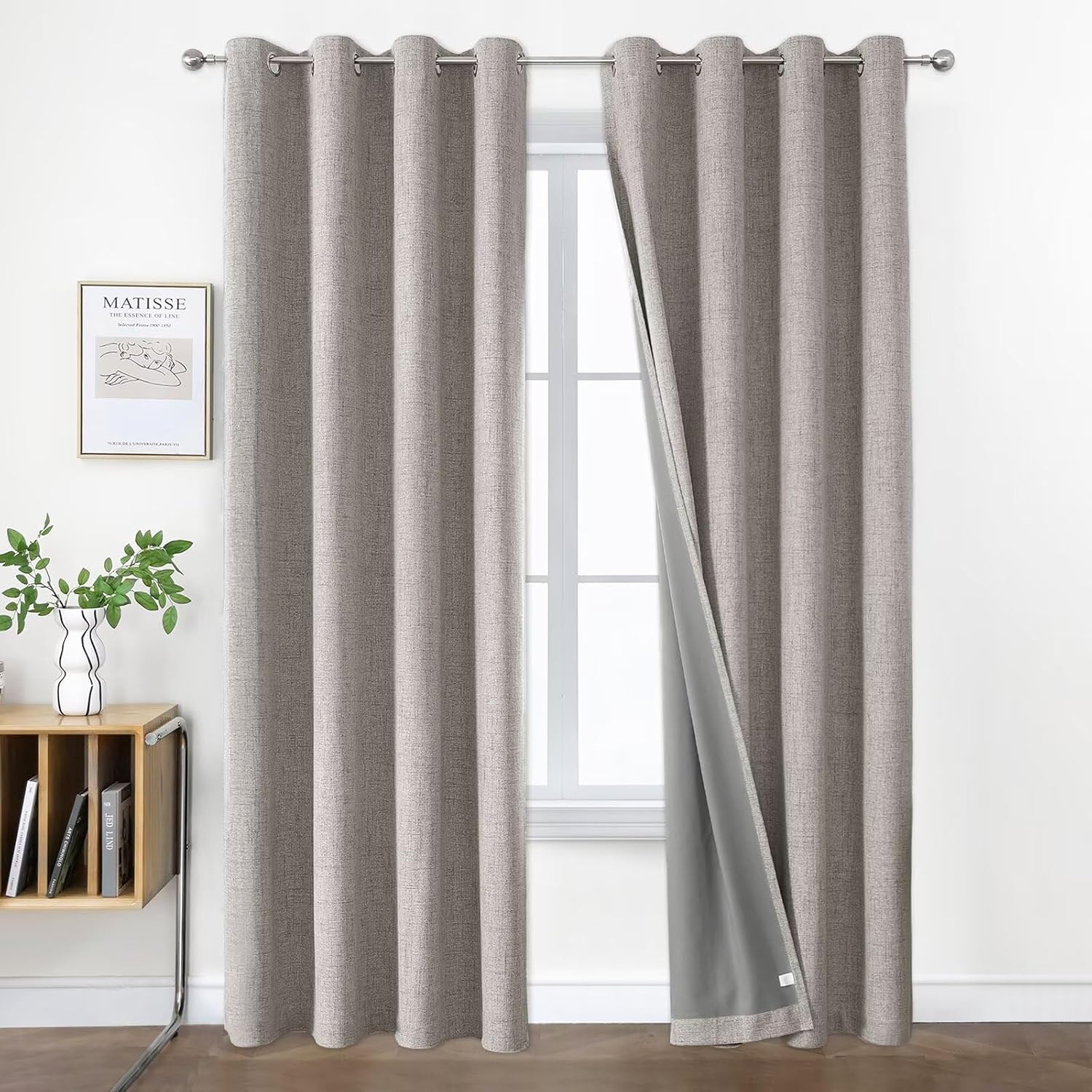 Joydeco Greyish White Blackout Curtains 120 Inches Long, Extra Long Curtains 120 Inch Length 1 Panel for Bedroom, Thermal Insulated Linen…