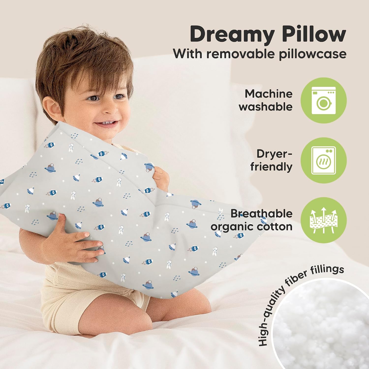 Toddler Pillow with Pillowcase - 13x18 My Little Dreamy Kids Travel Bed Pillows for Sleeping, Organic Cotton Small Pillowcase, Soft &…