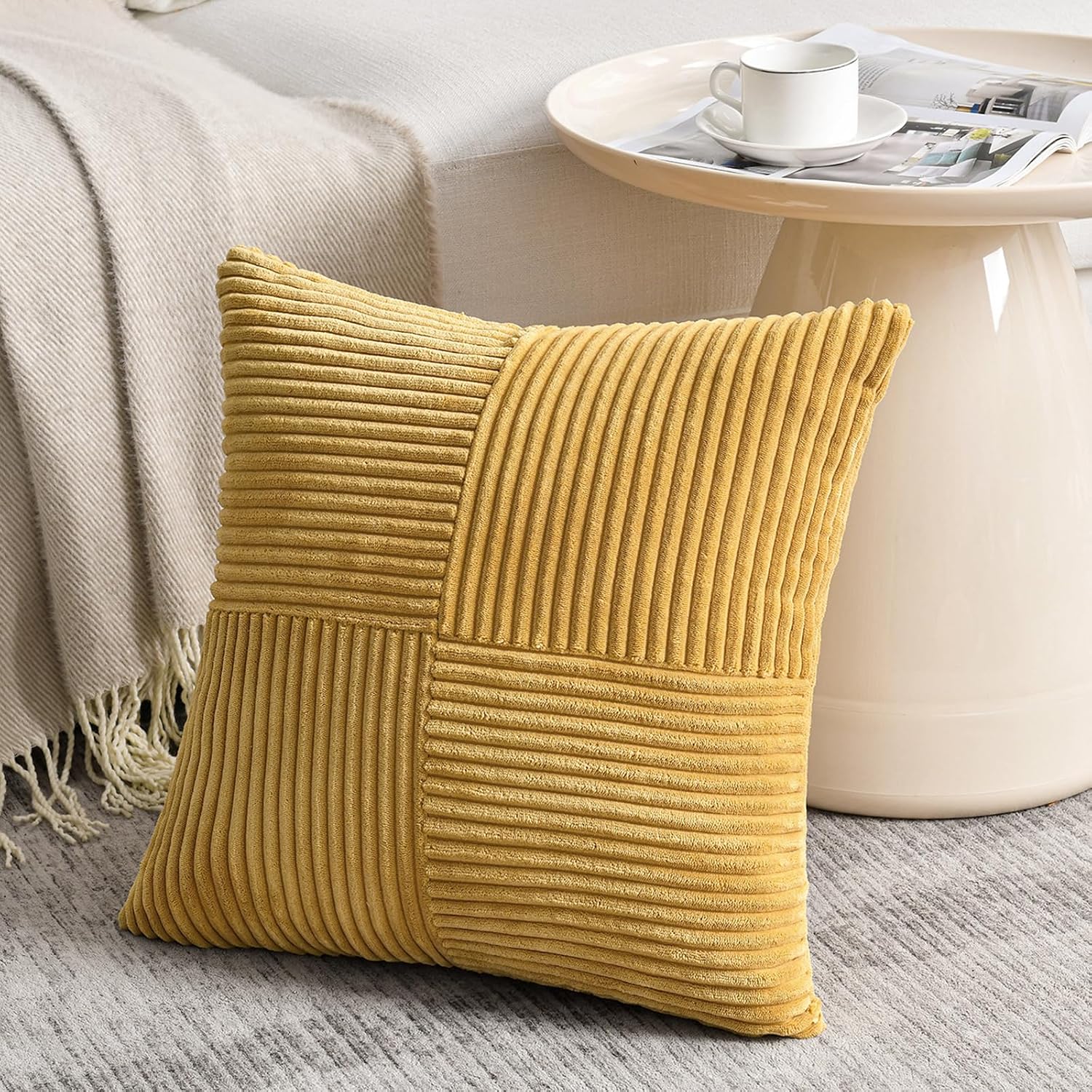 Fancy Homi 2 Packs Mustard Yellow Decorative Throw Pillow Covers 20x20 Inch for Living Room Couch Bed Sofa, Farmhouse Boho Home Decor…