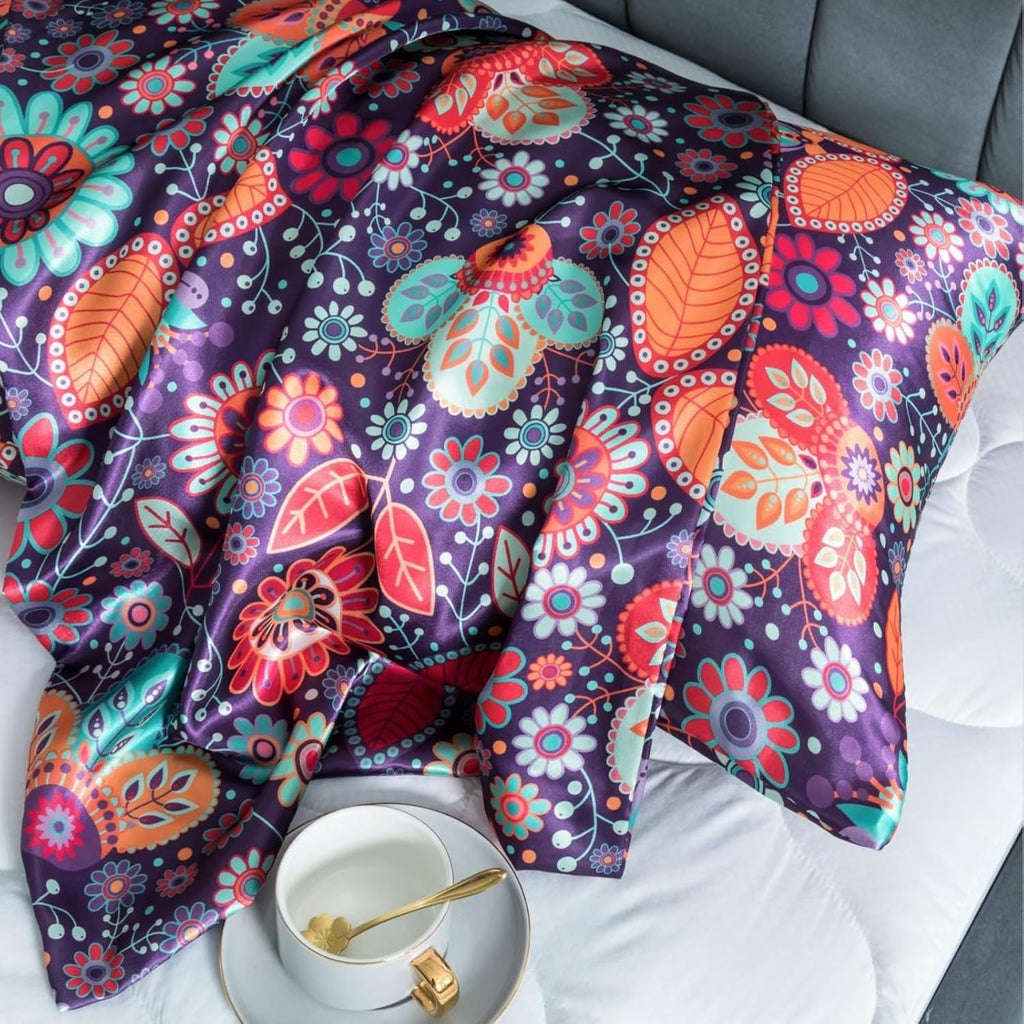 Lcbd Satin Body Pillow Case for Hair and Skin, Floral Printed Silk Satin Body Pillowcase Cover, 20x54 Body Cooling Pillow Cover with Envelo…