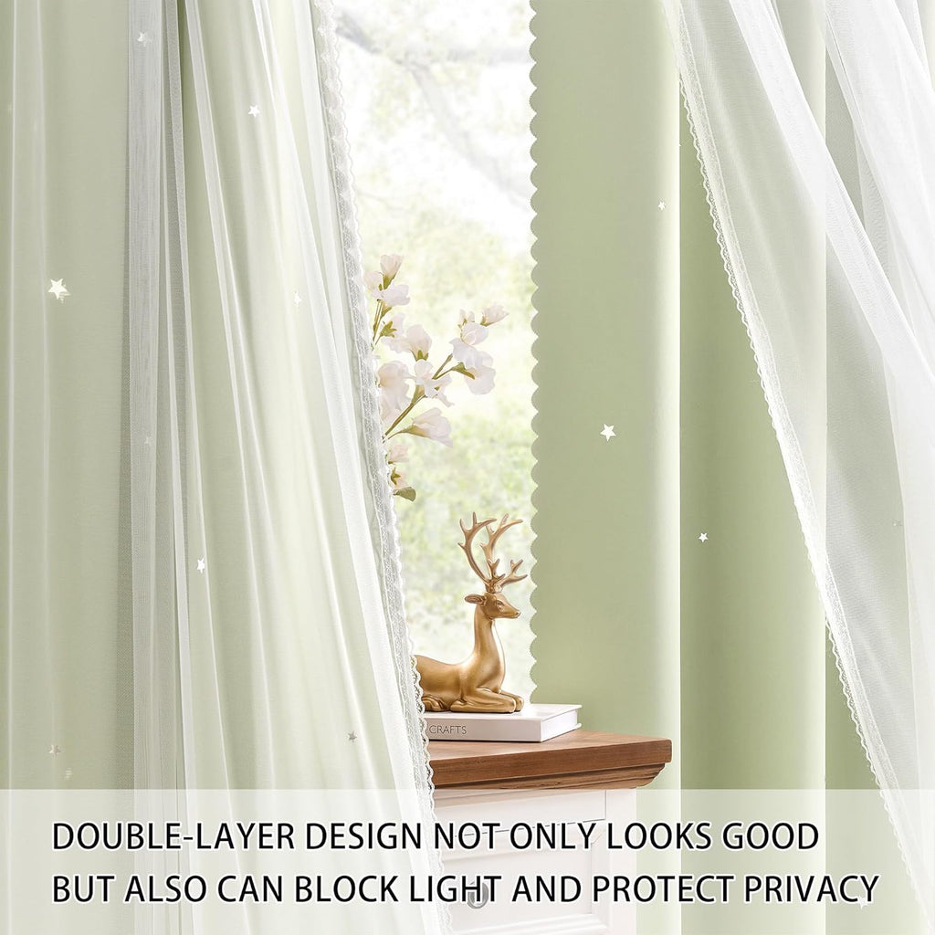 Addsomecolortolife XiDi Green Curtains for Bedroom, Girls Room Blackout Curtains, Kids Room Darkening Curtains, Light Green Decor, 1 Panel…