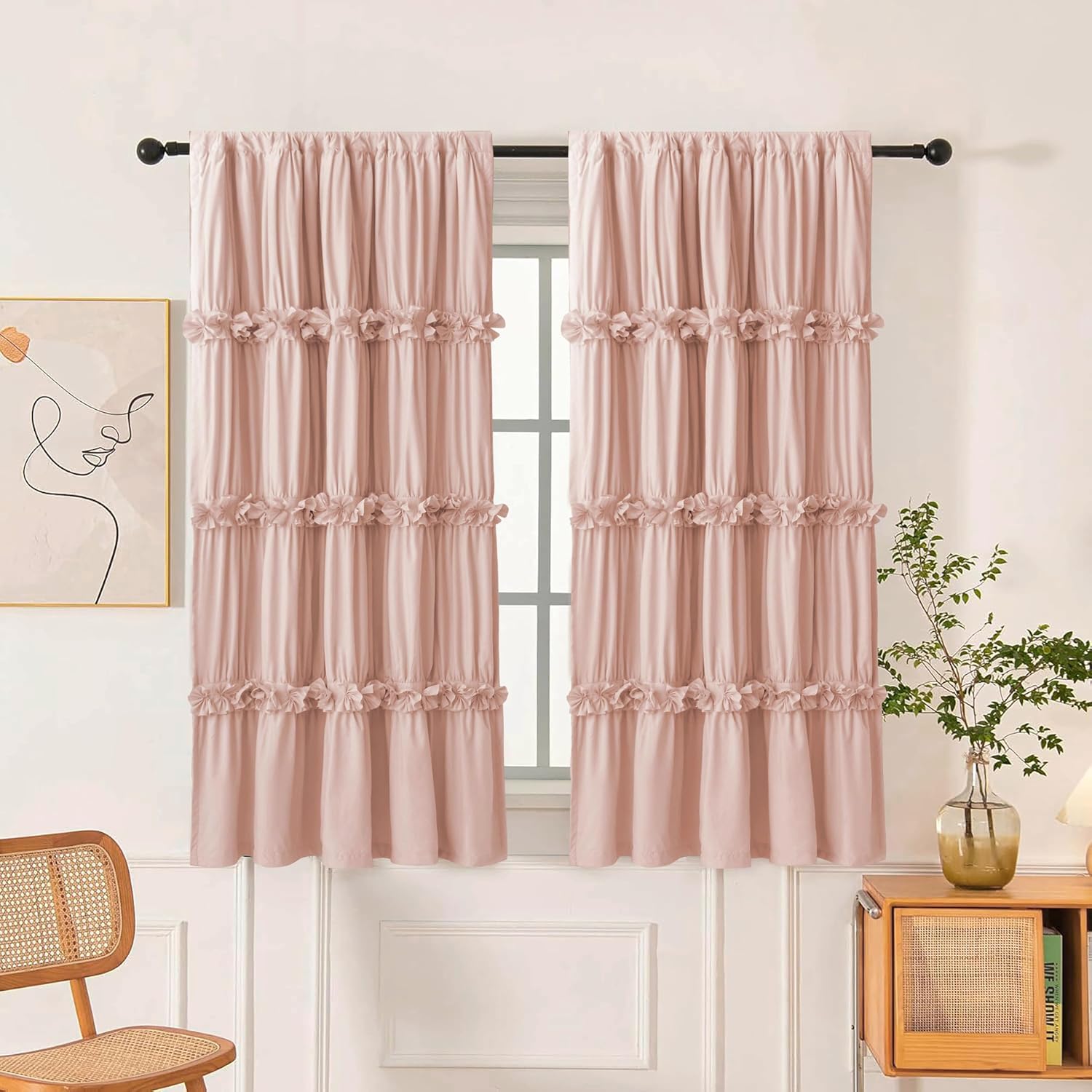 Homechoice Decor Thermal Insulated Blackout Window Curtains, 42" W x 63" L (Pair), Boho Ruched Window Treatments with 3 Rows of Butterfly…