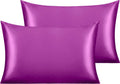 Ntbay 2 Pack Satin Standard Pillowcases for Hair and Skin, Luxurious and Silky Pillow Cases with Envelope Closure, 20x26 Inches, Purple 2 P…
