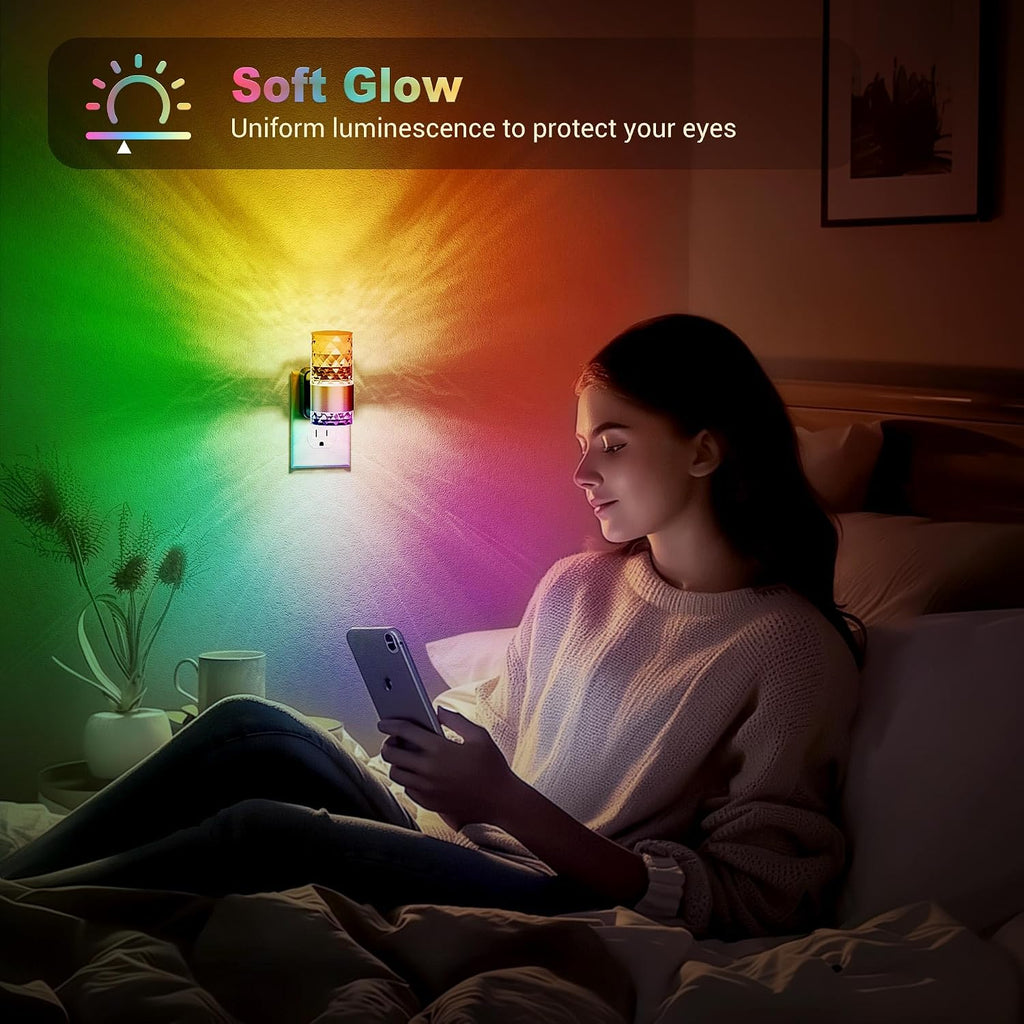 JandCase Night Lights Plug into Wall, Color Changing Night Light for Kids, 3000K+RGB 10-Color LED Nightlight with Light Sensor…